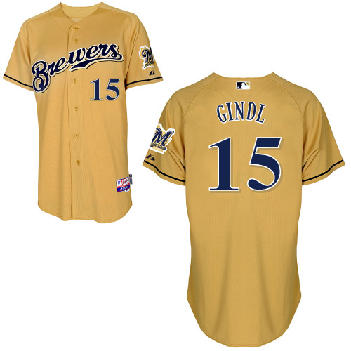 Caleb Gindl #15 mlb Jersey-Milwaukee Brewers Women's Authentic Gold Baseball Jersey